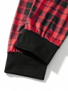 Family Matching Christmas Pajamas Set Letter  Christmas Tree  Plaid Print Holiday Pajamas Sleepwear Dad Mom Kids PJs - Black - View 6