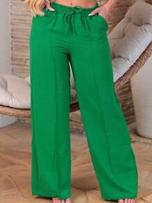 Duna Wide Leg Women's Pantaloons With Elastic Waist And Pocket - 綠色 - 查看 1