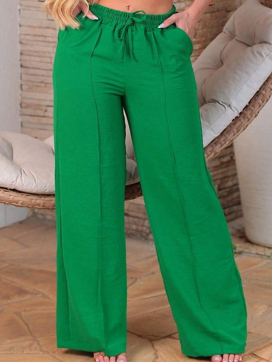 Duna Wide Leg Women's Pantaloons With Elastic Waist And Pocket - 綠色 - 查看 1