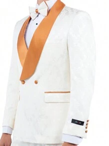 Mens 2pc Suit Satin Shawl Lapel With Paisley Jacket & Matching Pants For Weddings, Graduations, Prom, Etc - Ivory/Rust - View 3