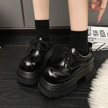 Cute Comfortable Loafers, Vintage Round Toe Thick Sole Distressed Black Leather Shoes