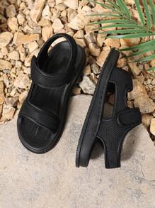 1 Pair Summer New Casual Flat Sandals, Breathable Mesh Soft Bottom Non-Slip Beach Shoes For Teenagers - Black - View 7