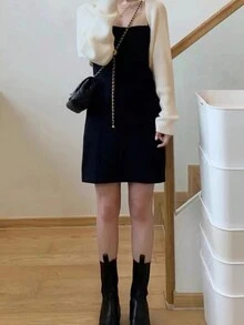 Casual Batwing Sleeve Short Cardigan Jacket For Everyday Streetwear Spring - Apricot - View 3