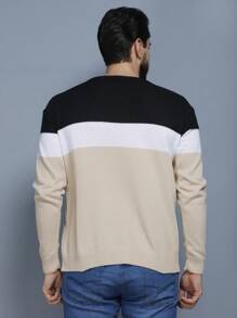 Men's Knitted Sweater Coat Sweater Round Neck Long Sleeve Blouse - 杏色 - 查看 6