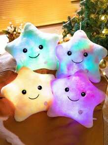 发光五角星毛绒靠垫，发光星星毛绒娃娃，发光可爱毛绒玩具，柔软毛绒娃娃，派对礼品，派对装饰，节日礼品，家居装饰好选择，您值得购买（不含电池），房间装饰儿童房，儿童卧室 - 彩色 - 查看 3