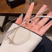 1 件装女士星空无框眼镜，简约银色银河风格无度数眼镜，适合简约妆容 - 金色 - 查看 10