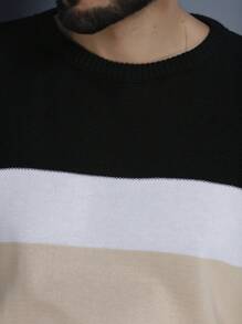 Men's Knitted Sweater Coat Sweater Round Neck Long Sleeve Blouse - 杏色 - 查看 2