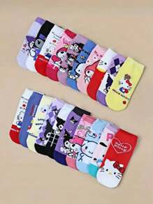 Sanrio 15/30双随机三丽鸥Culomi猫咪图案袜子，Hello Kitty可爱卡通猫咪短袜，休闲百搭，适合日常穿着，青少年圣诞礼物