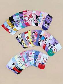Sanrio 15/30双随机三丽鸥Culomi猫咪图案袜子，Hello Kitty可爱卡通猫咪短袜，休闲百搭，适合日常穿着，青少年圣诞礼物