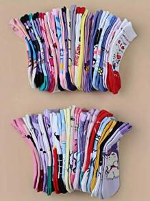 Sanrio 15/30双随机三丽鸥Culomi猫咪图案袜子，Hello Kitty可爱卡通猫咪短袜，休闲百搭，适合日常穿着，青少年圣诞礼物