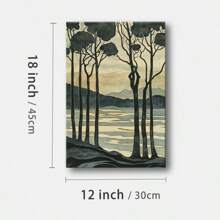 1 Pc, Art Nouveau Woodblock Print Of Trees And Water In The Style Of W, Original, Canvas, Wall Art, Living Room Wall Decorations, Bedrooms, Bathrooms, Frame Poster Art Prints, Hanging Paintings, Home Decoration, Festivals. Home 1 - Multicolor - View 10