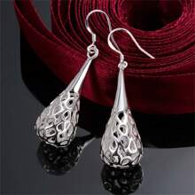 Elegant 1 Pair Charm 925 Sterling Silver Plated Exquisite 3D Water Drop Drop Earrings Fashion Women Charm Wedding Party Birthday Gift Jewelry