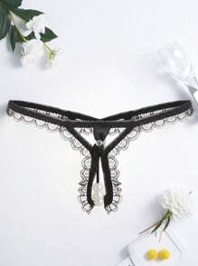 Lencería sexy ropa interior transparente de encaje con aberturas y cuentas grandes, diseño seductor y de moda