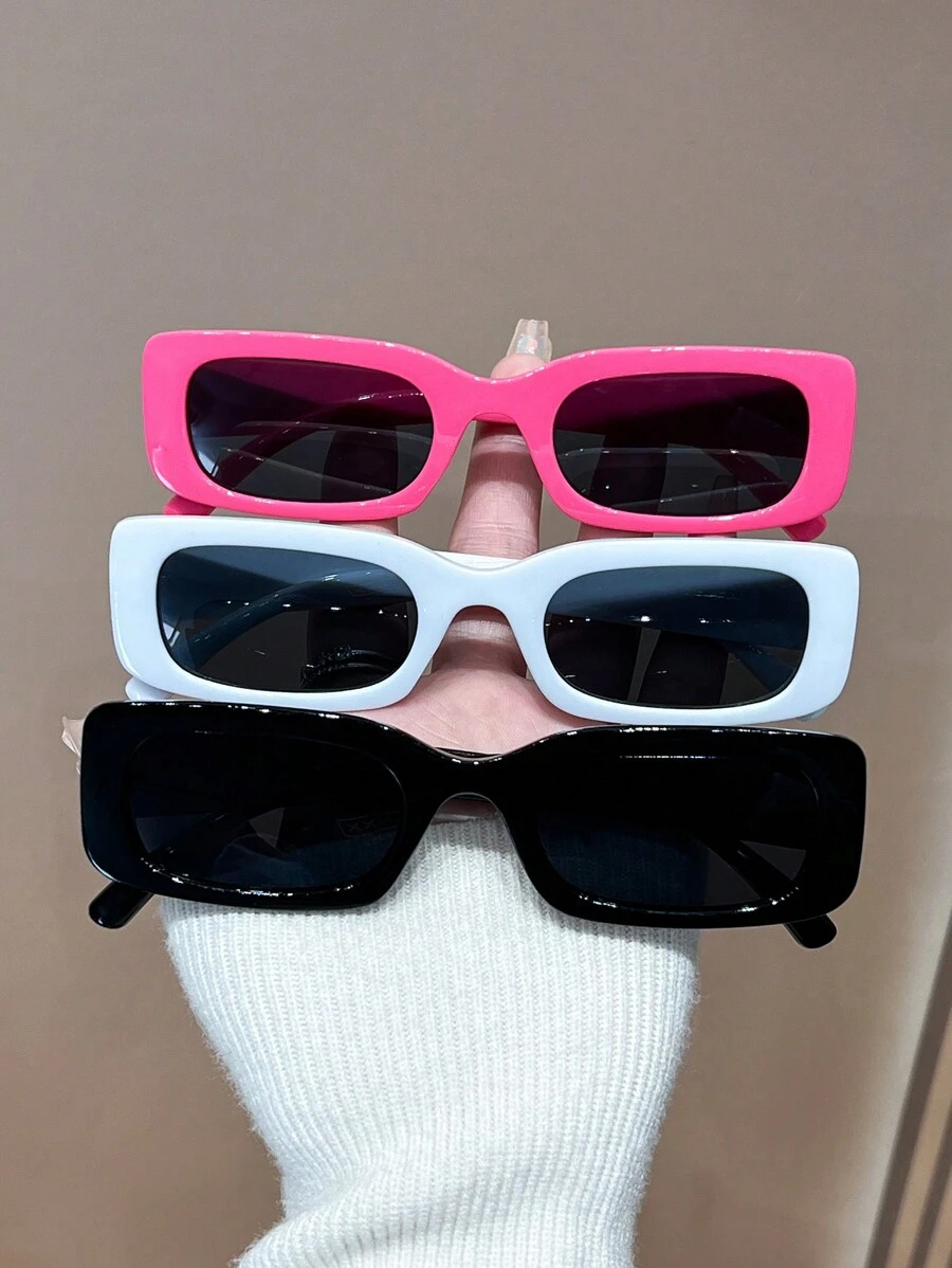 3pcs Y2K Style Square Frame Casual Retro Beach Fashion Eyeglasses Unisex For Summer Beach Vacation,Outdoor,Travel - 彩色 - 查看 1