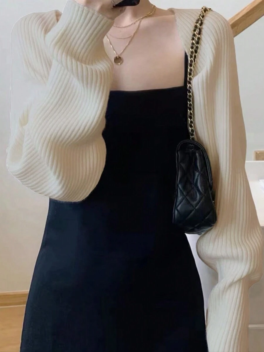 Casual Batwing Sleeve Short Cardigan Jacket For Everyday Streetwear Spring - Apricot - View 1