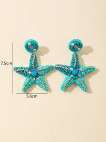Sea Star Rhinestone Beaded Bohemian Beach Fashion Earrings For Women - Baby Blue - View 4