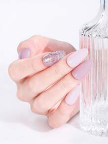 Beauty Sticker 16 pièces Autocollants pour ongles en gel semi-durcis, pointes d'ongles adhésives complètes brillantes dégradé rose printemps, tiennent 14 jours, résistant à l'écaillage, fournitures pour l'art des ongles DIY pour les femmes