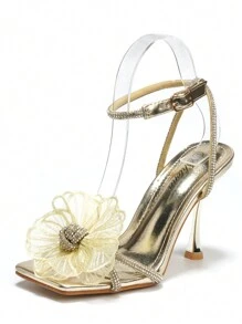 Damskie kwiatowe dekoracje Minimalistyczne eleganckie buty na wysokim obcasie, codzienne do noszenia Stylowe sandały Letnie sandały dla kobiet