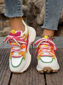 1 Par de Tênis Esportivos Femininos de Sola Grossa para Outono/Inverno, Novos Tênis Casuais Chunky Colorblock, Tamanho Pequeno em 1 Número