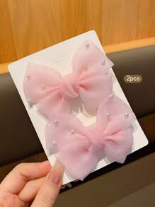2pcs Pink Bowknot Hair Clips, Elegant Hair Accessories Suitable For Everyday Use - Pink - View 3
