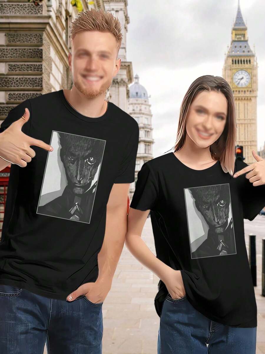 Arcane Jinx Lovers T-Shirt Anime Art Black White Evil Digital Design - Black - View 1