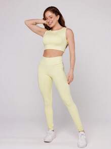 Women's Basic Gym Polyamide Fitness Leggings Navy Blue And Gray Intense Lot Fitness Collection - Yellow - View 4