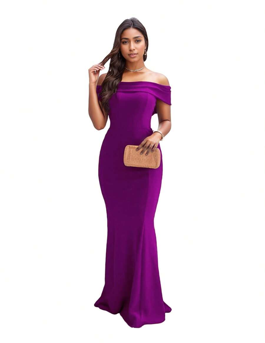 Vestido Longo Ombro a Ombro Tomara que Caia Para Festas - Fúcsia - Visão 1
