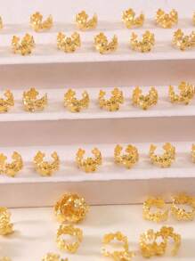 50个/套复古花朵装饰发圈 - 时尚发绳，适合女性和女孩 - 发饰，编织发饰 - 金色 - 查看 2