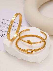 优雅锆石镶嵌幸运四叶草手链，时尚女士珠宝配饰，适合优雅的日常佩戴和派对饰品，是情人节、妈妈、母亲、母亲节、礼物的理想之选 - 金色 - 查看 3