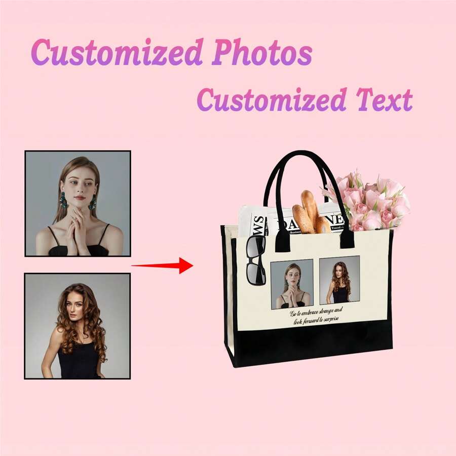 Personalized Customized Photos Tote Bag, Custom Tote Bags, Promotional Tote Bag, Your Text, Image, Logo Bag, Trade Show Gift Bag, Custom Shopper, Shopping Bag