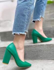 Greco Designs Zapatillas Negras Cerradas Tacón Grueso Clásicas Elegantes - Verde - Ver 4