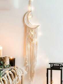1pc Boho Macrame Woven Wall Hanging Crochet Crescent Moon Star Dream Catcher With Long Tassel Dream Catcher Wall Decor Handmade Bohemian Home Decor Decoration Art Craft For Kids Bedroom Dorm Room Excluding Lights Garden Lights Garden Decor Wedding Decor Room Decor Gifts Birthday Graduation - Multicolor - View 2