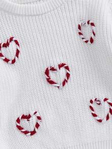 Suéteres navideños de manga larga para bebés, niños y niñas, con bordado de corazón y bastón de caramelo, de punto, en 4 colores, para otoño e invierno - Blanco - Ver 5