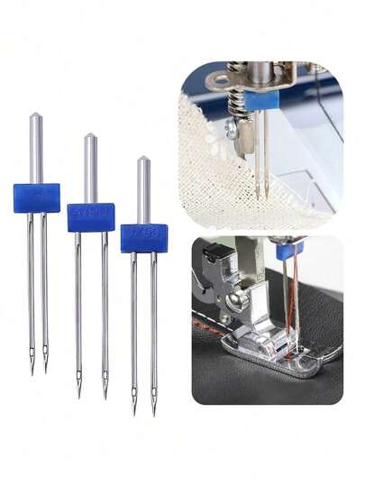 3 件缝纫机针，HA90 电动缝纫机双针，带 2/3/4 毫米 9 槽褶裥压脚，缝纫工具配件