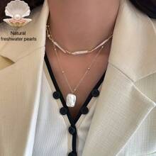 2 Layers Baroque Pearl Necklace Set For Women, French Retro Style High-End Choker Necklace, Handmade Elegant Clavicle Chain, Luxury Necklace