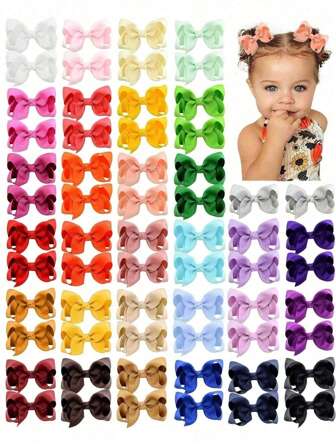 4/20/40/60pcs Cute Bow Hairpins In Random Colors, Grosgrain Ribbon Bow Hairpins, Suitable For Girls, Toddlers, Children's Daily Wear, Holiday Gifts