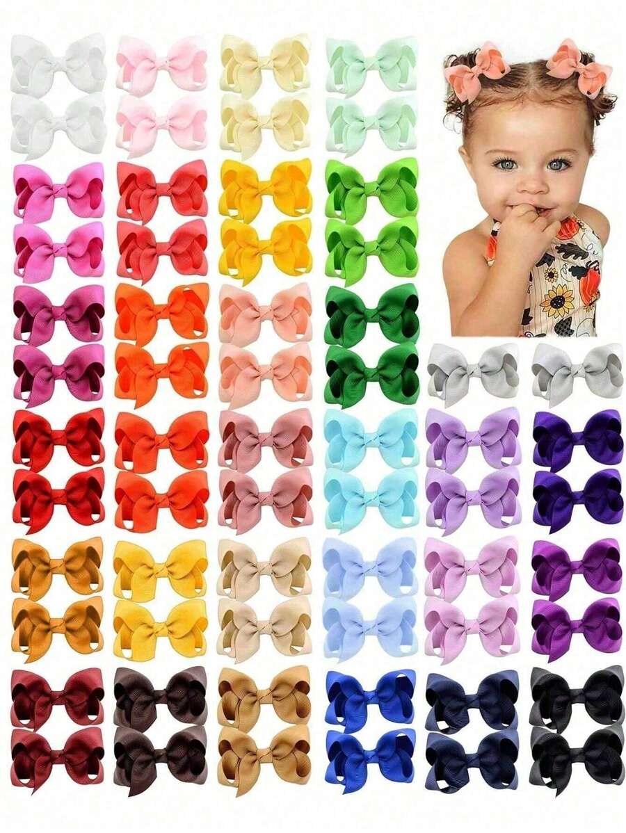 4/20/40/60pcs Cute Bow Hairpins In Random Colors, Grosgrain Ribbon Bow Hairpins, Suitable For Girls, Toddlers, Children's Daily Wear, Holiday Gifts