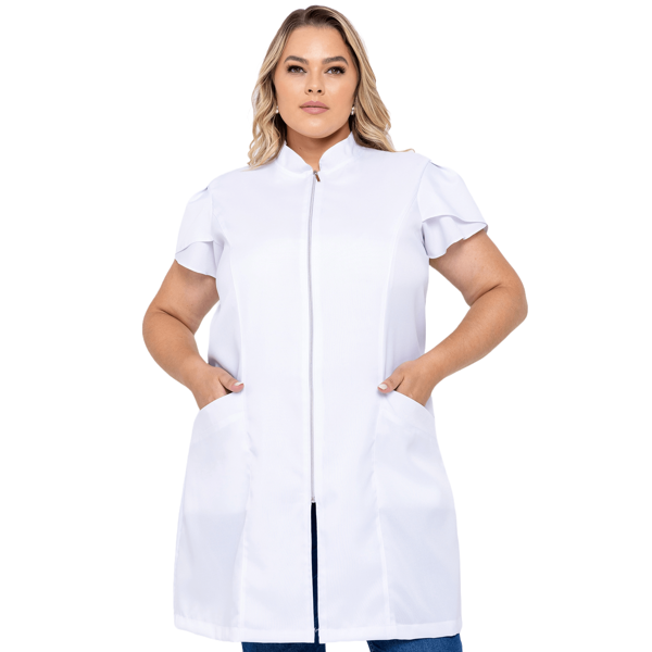 Jaleco Feminino Plus Size Oxford Zíper Manga Curta Lia
