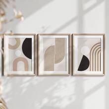 3Pcs Unframed Modern Minimalist Abstract Lines Posters, Beige Geometric Wall Art Canvas Paintings, Boho Home Decor, Living Room, Bedroom, Kitchen And Hallway Decorative Wall Art, Perfect Gift Idea, Dining Room Decorative Wall Art Gifts Birthday Graduation