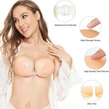 2 piezas Sujetadores de silicona reutilizables, sin tirantes e invisibles para mujeres