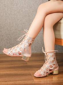 Girls Pink Summer Sandals, Children High Heel Bling Sandals, Girls Zipper Closure Sandals - Pink - View 3