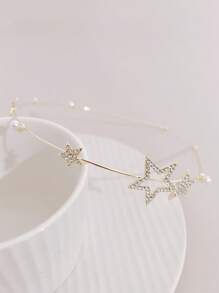 1 pieza Diadema elegante y minimalista con estrella hueca de perla y cristal, accesorio decorativo para el cabello para fiestas y uso diario