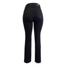 Pantalón recto de mezclilla negro para mujer con bolsas bordadas y pretina de un botón - Negro - Ver 6