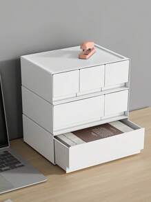 1pc Desktop White Storage Box, Plastic Organizer Box, Makeup Drawer Organizer, Freely Combinable, Multi-Layer Stackable, Jewelry & Stationery Drawer Organizer, Wabi-Sabi Style White Compartment Drawer Organizer, Multi-Compartment Stackable Organizer For Cosmetics, Desk Accessories, Suitable For Vanity, Desk Organization - White - View 2