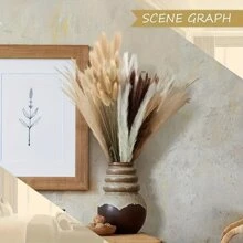 27/38/45/100/110/200 Pcs Artificial Pampas Grass Bohemian Style Dried Flowers Bundle - 50 Stems Pampas Decor, 30 Natural Dried Feather Grass, 120 Natural Bunny Tails For Versatile Rattan Tabletop Decor - Beige - View 6