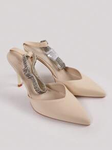 StellaMeli Pumps In Satin-Like Material With Rhinestone Bracelet Closure. Very Elegant 10cm Heel. Stylish High Heels - Beige - View 2