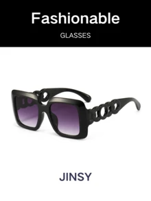 1 pieza Gafas de moda 2025 nuevas con marco cuadrado grande y hueco, de color negro, estilosas y que adelgazan el rostro, para mujeres/hombres - Multicolor - Ver 1