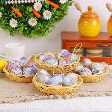 6PCS- Easter Egg Hanging Creative Braided Basket Eggs Easter Decorating Pieces Scene Layout Eggs - Multicolor - View 5