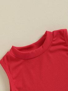 Toddler Girls 4th Of July Outfits Ribbed Sleeveless Tank Tops And Heart Print Elastic Jeans Set Baby Summer Clothes - Red - View 7