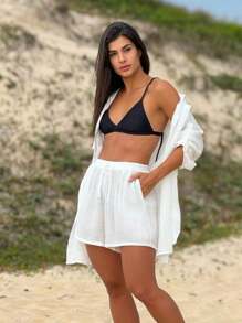 Beach Cover-Up Shirt And Shorts Summer - Ice White - View 4